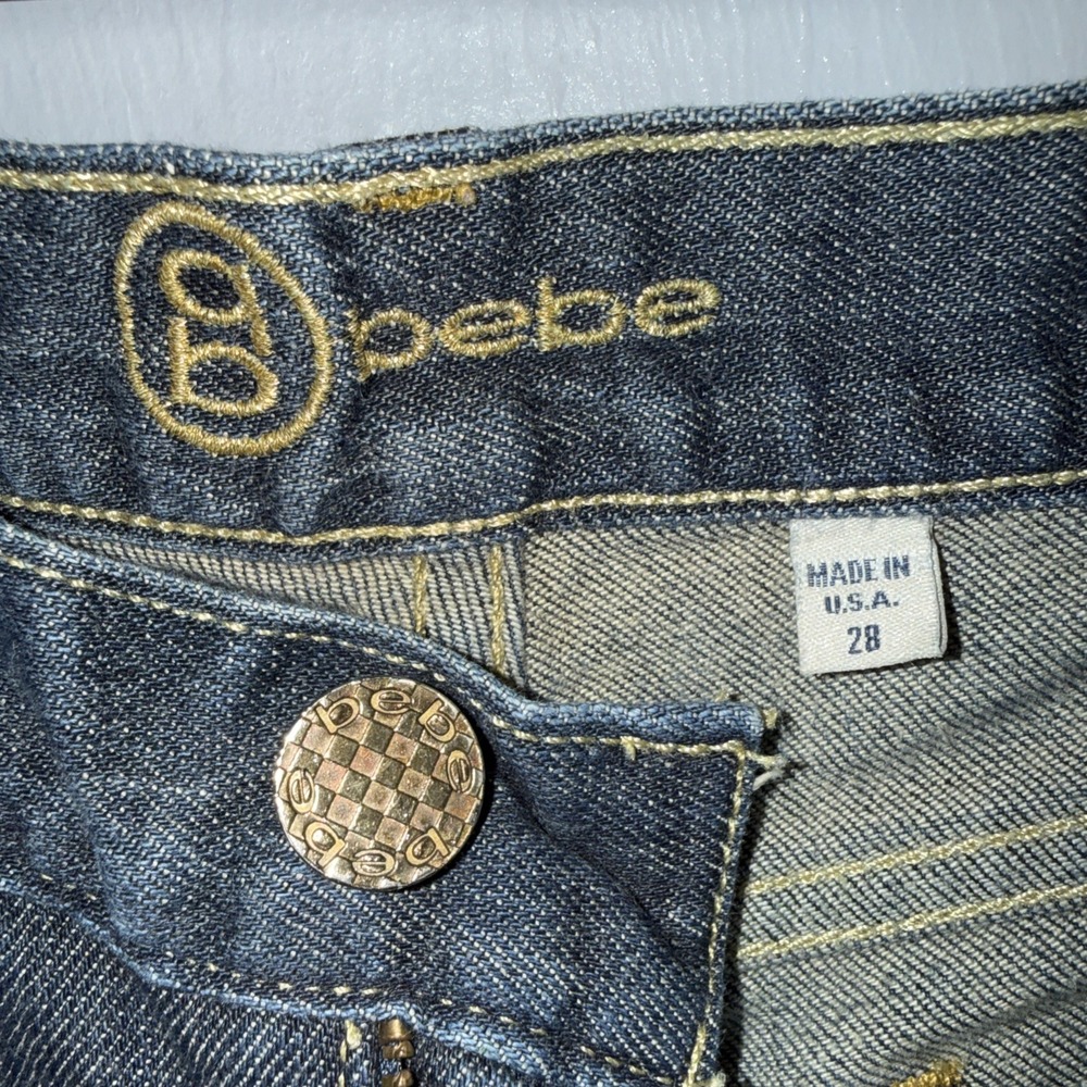 Bebe Carmen Girly Embellished Bootcut Jeans Women's 28 Vintage Blue Y2K *READ - Picture 4 of 14